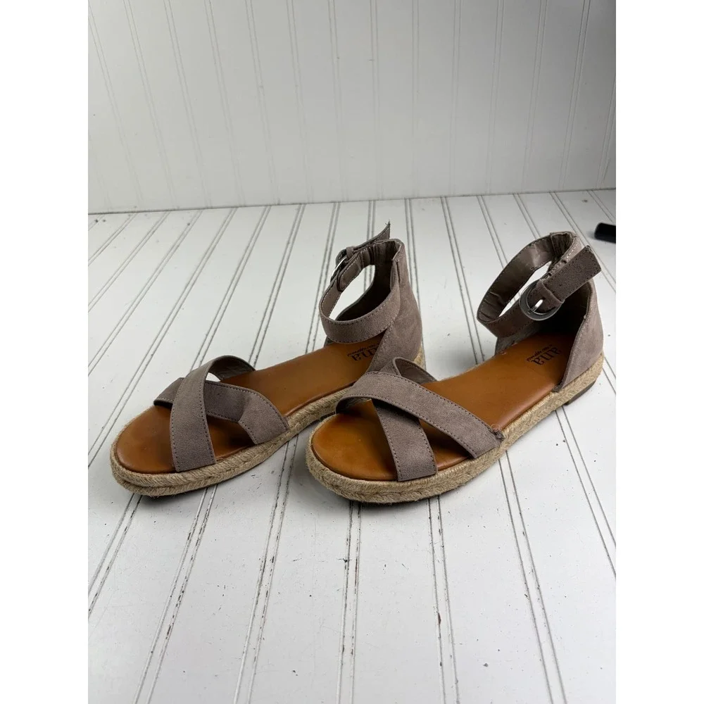 A.N.A Blaze Taupe Faux Suede Espadrille Ankle Strap Sandals Women's Size 7